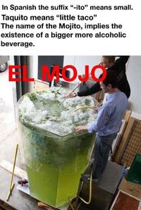 In Spanish the suffix "-ito" means small. Taquito means "little taco" The name of the Mojito, implies the existence of a bigger more alcoholic beverage. BLAOJ