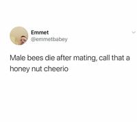 Emmet @emmetbabey Male bees die after mating, call that a honey nut cheerio