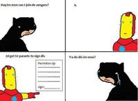 Hayirn mon can I join de avngurs? k. Jstget Ur parants to sign dis Yu do dis irn mon? Permiton slp sign: