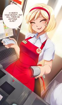 YOUR RECEIPT, SIR! WILL THERE BE ANYTHING ELSE? H-HERE'S Sammy ASK MEO TO Pixiv | merunyaa Patreon| merunyaa HAPP