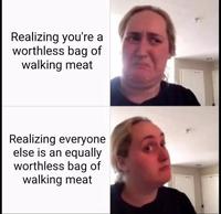 Realizing you're a worthless bag of walking meat Realizing everyone else is an equally worthless bag of walking meat