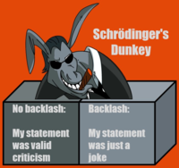 Schrödinger's Dunkey No backlash: Backlash: My statement was valid criticism My statement was just a joke