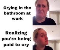 Crying in the bathroom at work Realizing you're being paid to cry