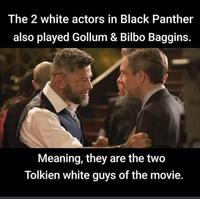 The 2 white actors in Black Panther also played Gollum & Bilbo Baggins. Meaning, they are the two Tolkien white guys of the movie.