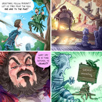 GREETINGS, FELLOW PEASANT! LET US TAKE FROM THE RICH, AND GIVE TO THE POOR! @GPrine 85 WHAT SAY YE IN THINE DEFENSE, YE CROOKS?! Sevice unavailable Green Human Organism World Line Art Adaptation Beard Fictional character Font Illustration