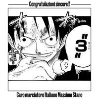 Congratulazioni sincere! 3. ハ ア Caro marciatore Italiano Massimo Stano キー2 Monkey D. Luffy Kaido Head Facial expression Cartoon Organism Gesture Font Style Black-and-white