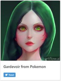 artflow.ai Gardevoir from Pokemon Tweet Hair Forehead Lip Chin Eyebrow Eye Eyelash Mouth Jaw Doll Wig Iris Cartoon Art Bangs Toy Beauty