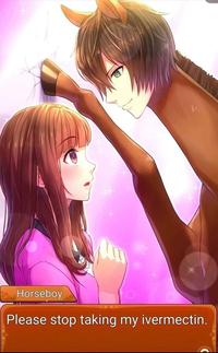 Horseboy Please stop taking my ivermectin. My Horse Prince Hair Cartoon Gesture Interaction Eyelash Happy Cg artwork Black hair Long hair Bangs Hime cut Beauty