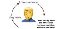 I meet someone they leave I start talking about the differences between mainline, veilance, and LEAF