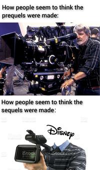 How people seem to think the prequels were made: How people seem to think the sequels were made: ck iStock ISto nages by Getty Images" by Getty DISNEY iStock ck by Gelty inagas" by Getty Inees ages ck iStock iStock. nages" by Getty Images by Getty Images by Gety Photograph Motor vehicle Product Automotive design Cameras & optics Camera Font Movie Flash photography Gadget