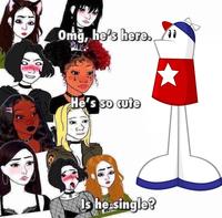 Omg, he's here. 1 He's so cute Is he single?