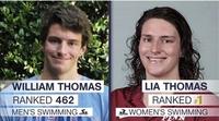 WILLIAM THOMAS LIA THOMAS RANKED 462 RANKED #1 WOMEN'S SWIMMING PEAN MEN'S SWIMMING &