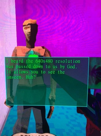 I heard the 640x480 resolution was passed down to us by God. It allows you to see the unseen. Huh?
