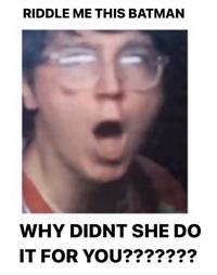 RIDDLE ME THIS BATMAN WHY DIDNT SHE DO IT FOR YOU???????