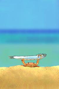 Crab Holding Up a Fish Fan Art by @cyanniv