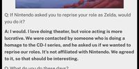 Bonnie Jean Wilbur (CD-i Zelda) is willing to play Zelda again