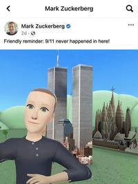 Mark Zuckerberg Mark Zuckerberg 2d . Friendly reminder: 9/11 never happened in here! ...