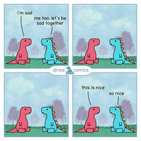 i'm sad me too. let's be sad together [1 W W dinos comics and this is nice 1} so nice S 1 Dinosaur Vertebrate White Green Product Nature Organism Font Mammal Line Art Rectangle Adaptation Illustration Magenta