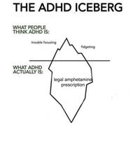 THE ADHD ICEBERG WHAT PEOPLE THINK ADHD IS: trouble focusing WHAT ADHD ACTUALLY IS: fidgeting legal amphetamine prescription