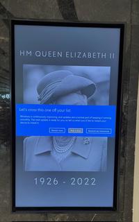 w q HM QUEEN ELIZABETH II Let's cross this one off your list Windows is continuously improving, and updates are a normal part of keeping it running smoothly. The next update is ready for you, so tell us when you'd like to restart your device to install it. Restart now Pick a time Remind me tomorrow 1926 - 2022