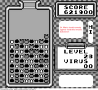 100 #00 Source: youtube.com user "ukariko", youtube.com/watch?v=naYojoiflTk SCORE 621900 Dr. Mario should normally appear inside this window, but doesn't LEVEL VIRUS HH I 28 00