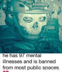 he has 97 mental illnesses and is banned from most public spaces