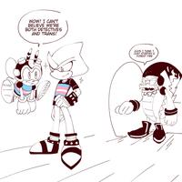 For context, espio has one horn like female chamelons, charmy has a stinger like female bees, vector can beathe fire