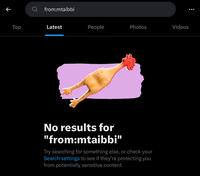 Top from:mtaibbi Latest People No results for "from:mtaibbi" Photos Try searching for something else, or check your Search settings to see if they're protecting you from potentially sensitive content. Videos :