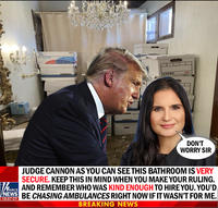 Pride 33250 DON'T WORRY SIR JUDGE CANNON AS YOU CAN SEE THIS BATHROOM IS VERY SECURE. KEEP THIS IN MIND WHEN YOU MAKE YOUR RULING. AND REMEMBER WHO WAS KIND ENOUGH TO HIRE YOU. YOU'D NEWS BE CHASING AMBULANCES RIGHT NOW IF IT WASN'T FOR ME. FARCE 10:07 CT BREAKING NEWS