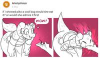 Anonymous 8 Mar if i showed piko a cool bug would she eat it? or would she admire it first 08 WOW! FRO