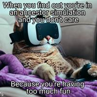 When you find out you're in an ancestor simulation and you don't care Because you're having too much fun