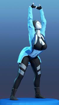 Wii Fit Trainer doing the Cammy pose.
