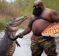 Gumbo Slice Shaking Hands with Alligator