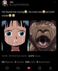 Jay @_JayVsTheWorld__ He found me crying, he crew too crode 18:39 9/17/23 from Earth 3,472 Views we both 52 Reposts 2 Quotes 230 Likes 9 Bookmarks 27 企