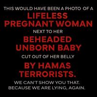 THIS WOULD HAVE BEEN A PHOTO OF A LIFELESS PREGNANT WOMAN NEXT TO HER BEHEADED UNBORN BABY CUT OUT OF HER BELLY BY HAMAS TERRORISTS. WE CAN'T SHOW YOU THAT. BECAUSE WE ARE LYING, AGAIN.