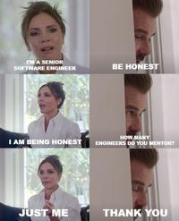 I'M A SENIOR SOFTWARE ENGINEER I AM BEING HONEST JUST ME BE HONEST HOW MANY ENGINEERS DO YOU MENTOR? THANK YOU