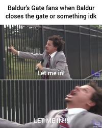 Baldur's Gate fans when Baldur closes the gate or something idk Let me in! LET ME IN!!! [adult swim] [adult swim