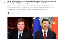 07:54 AM Javier Milei sent a letter to Xi Jinping requesting the renewal of the swap and the Foreign Ministry is preparing direct contact between the two TODAY After the meeting of President and Foreign Minister Mondino with Wu Weihua, the communist regime's envoy to the inauguration, diplomatic relations with Beijing were thawed due to the need to pay the IMF and guarantee imports with yuan By Roman Lejtman