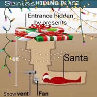 SeniasHIDING PLACE Entrance hidden by presents 6ft Snow vent Fan Santa