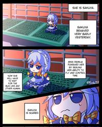 0000 177 NOW SHE WILL HAVE TO WAIT FOR THE BUS LIKE ANY OTHER HUMAN. LL 00 SAKUYA IS SCARED. SHE IS SAKUYA. SAKUYA BEHAVED VERY BADLY YESTERDAY. MISS REMILIA PUNISHED HER BY SEALING HER ABILITY TO FLY AND CONTROL TIME. @Karebu52