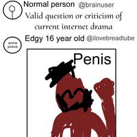 anime picture Normal person @brainuser Valid question or criticism of current internet drama Edgy 16 year old @ilovebreadtube Penis