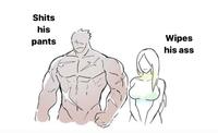 S---- his pants Wipes his ass
