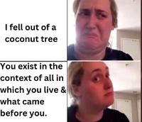 I fell out of a coconut tree You exist in the context of all in which you live & what came before you.