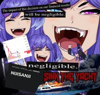 The impact of this decision on our financial results will be negligible. 7 10:00 -5.00% -6.00% efreezerArts -7.00% -8.00% -9.00% -10.00% 5032 -10.70% 00:35 27.4K 11: HYTE Store > HYTE Collections > NIJISANJI negligible. NIJISANJI F SINK THE YOCHT