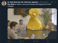 Dr. Parik Patel, BA, CFA, ACCA Esq. (drpatel.e... @ParikPatelC... .7m Elon Musk at Twitter's next board meeting after buying 9.2% of the company FUIT 27 269