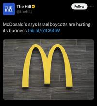 The Hill THE HILL @thehill Follow McDonald's says Israel boycotts are hurting its business trib.al/01CK4IW