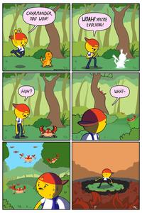 M momen CHARMANDER, YOU WON! HUH? @HOTPAPERCOMICS WOAH! YOU'RE EVOLVING! mikin MI M n WFV WHAT- MR