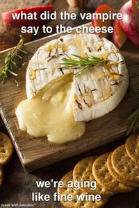 what did the vampire say to the cheese we're aging like fine wine made with mematic