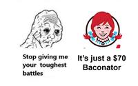 Stop giving me your toughest battles It's just a $70 Baconator