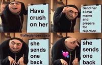 Have crush on her @allegiances.xoxo she sends Send her a love meme and prepare for rejection she sends one back one back
